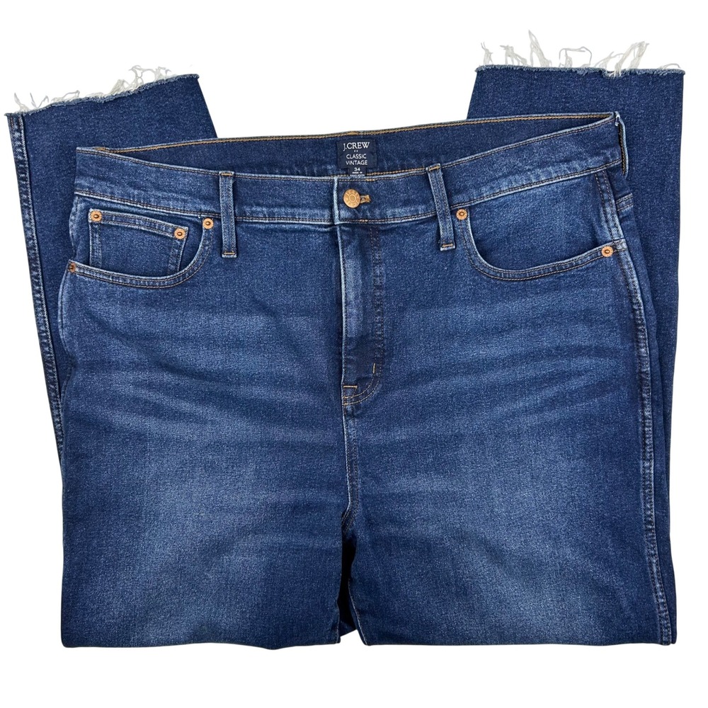 J.Crew Classic Vintage Straight Leg Jeans Dark Wash Raw Hem Blue Size 38 W